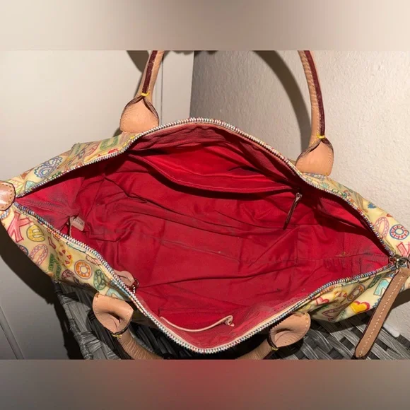 Dooney & Bourke Alphabet Print Satchel Cream Multicolor Leather Trim - Picture 2 of 16